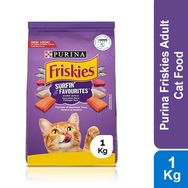 Purina Friskies Adult Cat Food Surfin Favourites Flavours Mackerel,Tuna, Salmon & Sardine - 1Kg