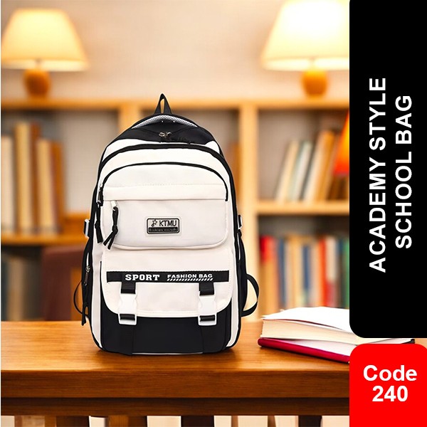 Academy Style School Bag Book Bag Lightweight College Student Backpack(Black) Code : 240
