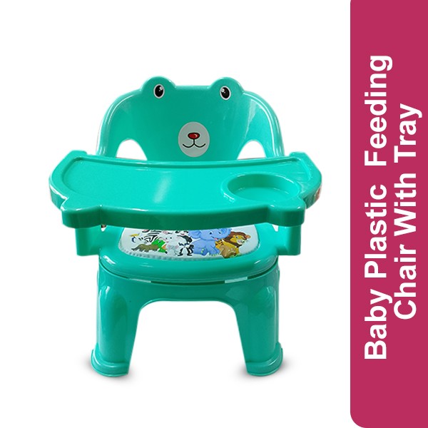 Baby Plastic Feeding Chair With Tray-Cyan Color