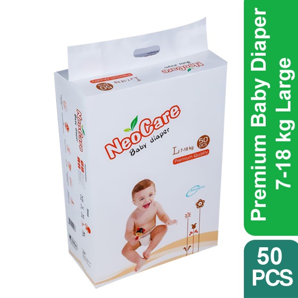 Neocare Premium Baby Diaper L (7–18 kg) – 50 Pcs