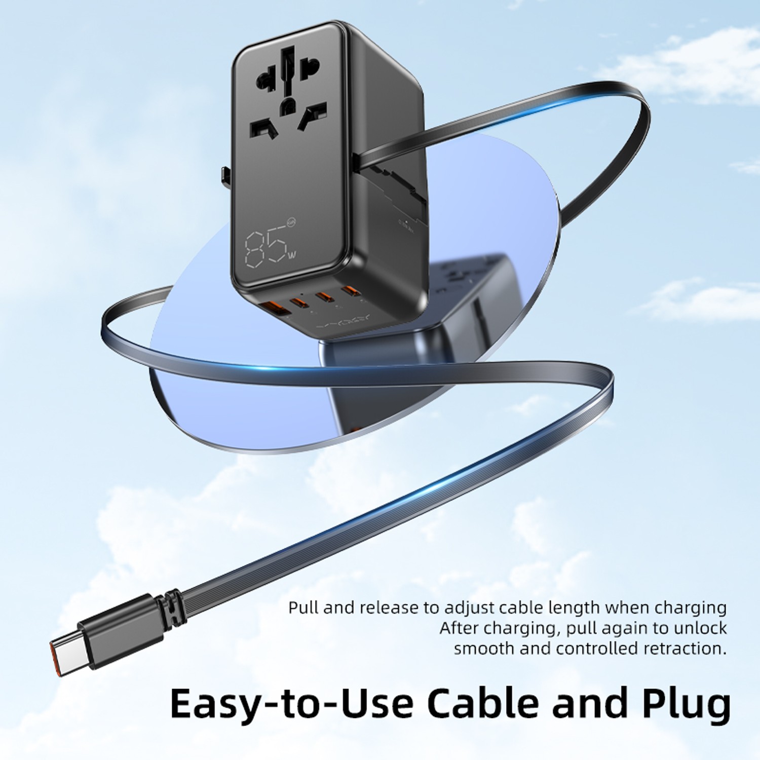 Vyvylabs Explorer Series GaN 4 Ports+AC Fast Charger Travel Adapter 85W A+3C (with Type-C Cable)