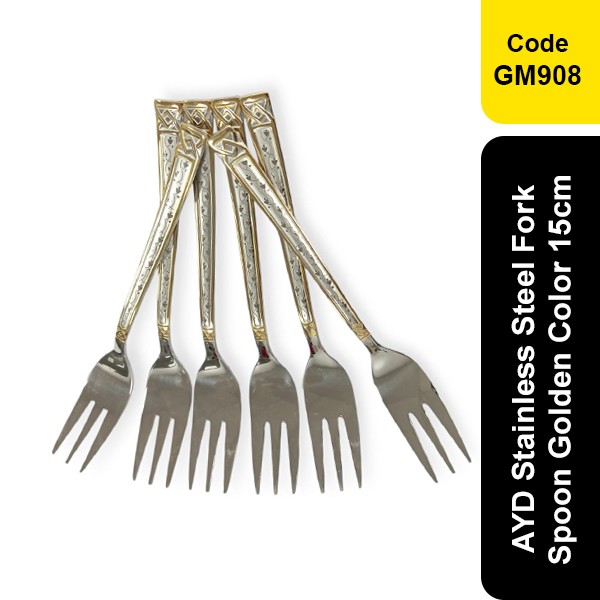 AYD Stainless Steel Fork Spoon Golden Color 15cm GM 908